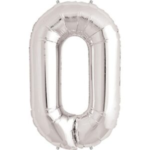 Balon din Folie , Cifra 0, 81 cm, Pentru Aer sau Heliu, Bulk, Argintiu