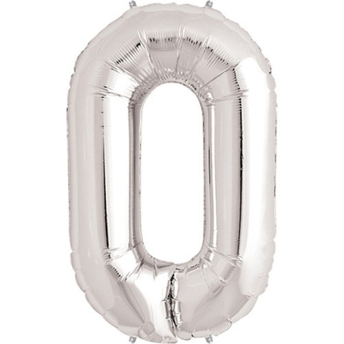 Balon din Folie , Cifra 0, 81 cm, Pentru Aer sau Heliu, Bulk, Argintiu
