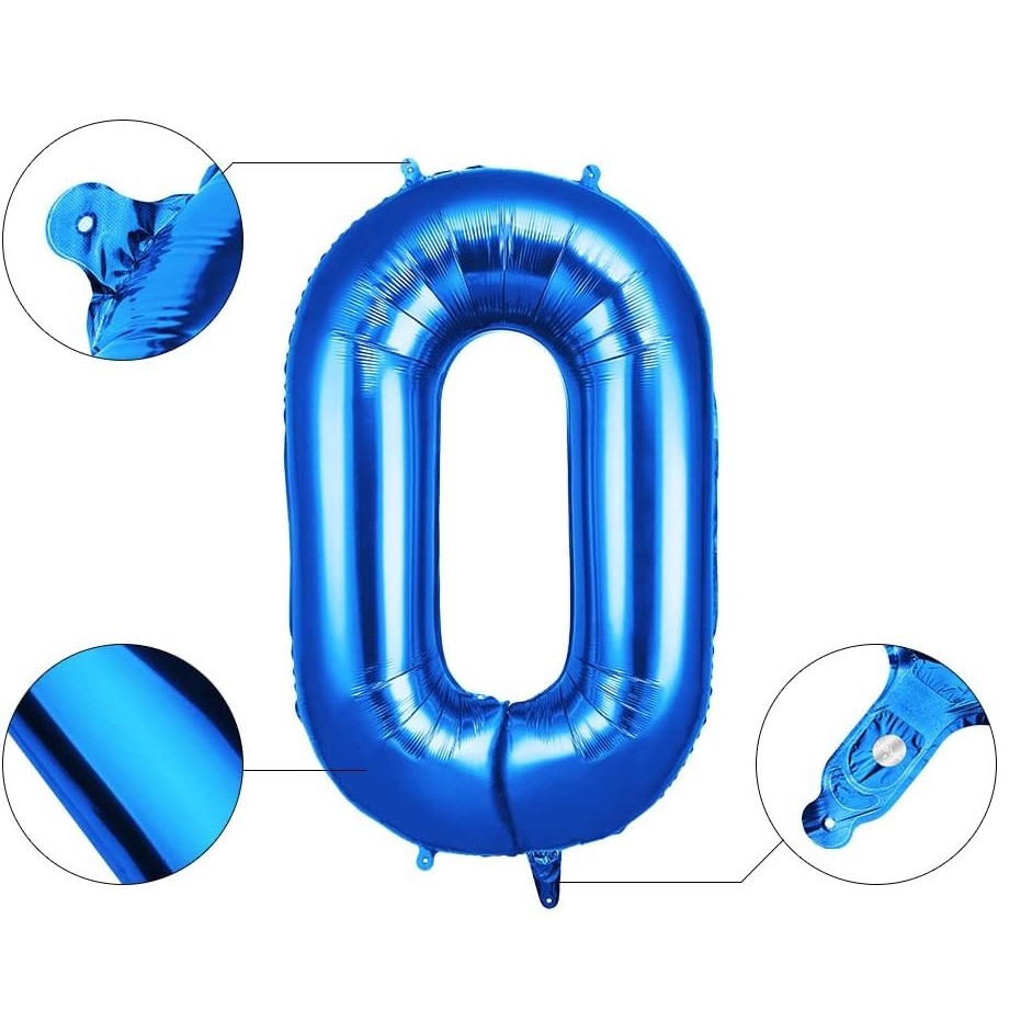 Balon din Folie , Cifra 0, 81 cm, Pentru Aer sau Heliu, Bulk, Albastru - imagine 4