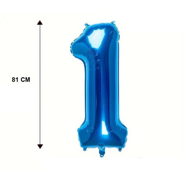 Balon din Folie , Cifra 1, 81 cm, Pentru Aer sau Heliu, Bulk, Albastru - imagine 3