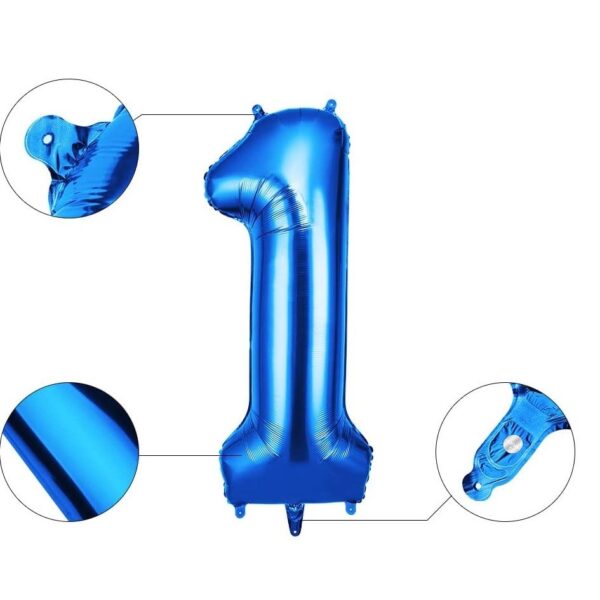 Balon din Folie , Cifra 1, 81 cm, Pentru Aer sau Heliu, Bulk, Albastru - imagine 4