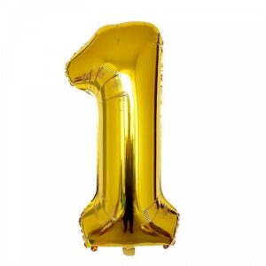 Balon din Folie , Cifra 1, 81 cm, Pentru Aer sau Heliu, Bulk, Auriu