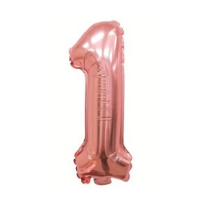 Balon din Folie , Cifra 1, 81 cm, Pentru Aer sau Heliu, Roz Auriu