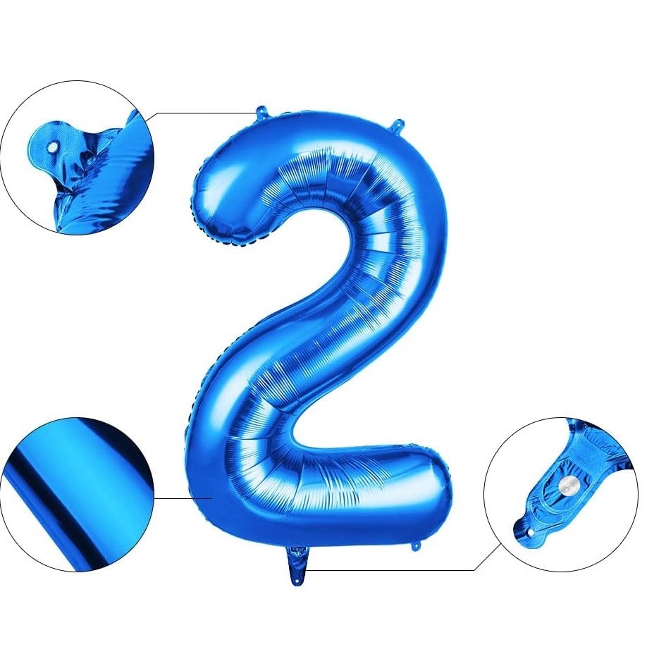 Balon din Folie , Cifra 2, 81 cm, Pentru Aer sau Heliu, Albastru - imagine 3