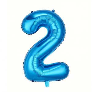 Balon din Folie , Cifra 2, 81 cm, Pentru Aer sau Heliu, Albastru