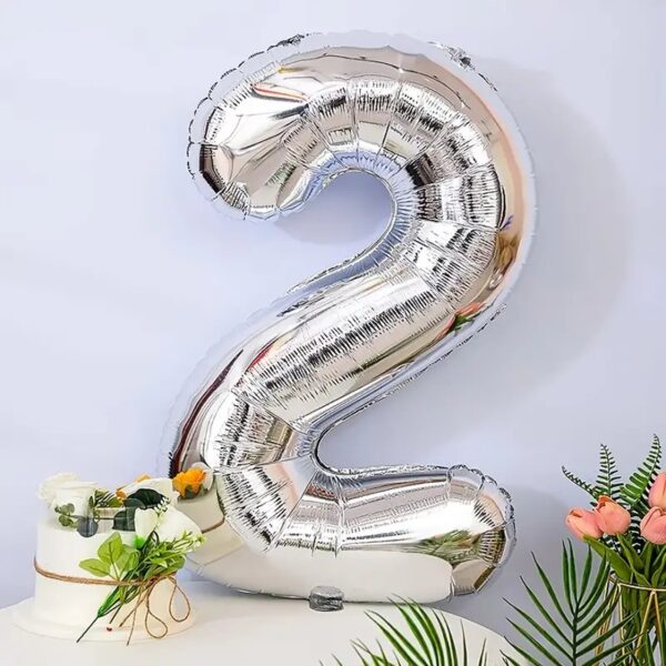 Balon din Folie , Cifra 2, 81 cm, Pentru Aer sau Heliu, Bulk, Argintiu - imagine 2