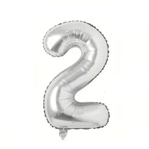 Balon din Folie , Cifra 2, 81 cm, Pentru Aer sau Heliu, Bulk, Argintiu