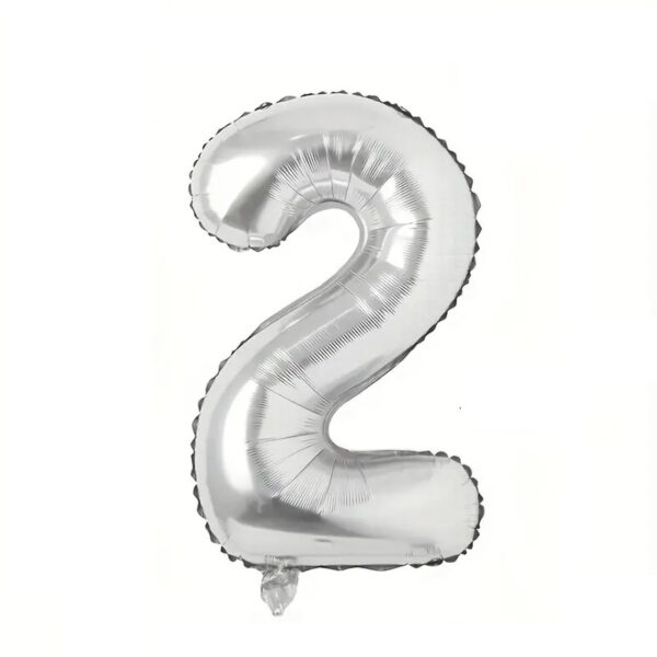 Balon din Folie , Cifra 2, 81 cm, Pentru Aer sau Heliu, Bulk, Argintiu