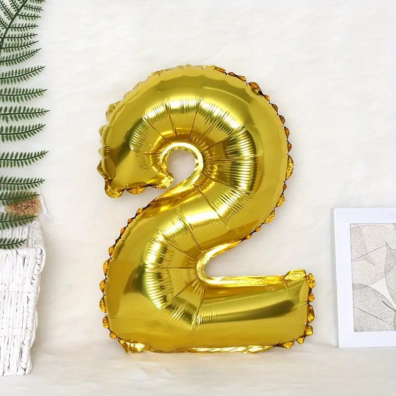 Balon din Folie , Cifra 2, 81 cm, Pentru Aer sau Heliu, Auriu - imagine 2