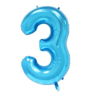 Balon din Folie , Cifra 3, 81 cm, Pentru Aer sau Heliu, Albastru