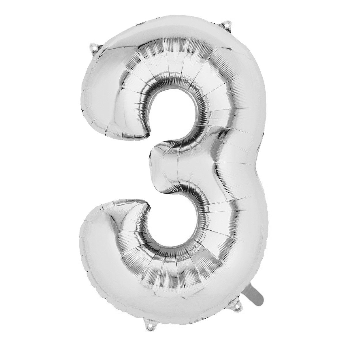 Balon din Folie , Cifra 3, 81 cm, Pentru Aer sau Heliu, Bulk, Argintiu