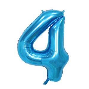Balon din Folie , Cifra 4, 81 cm, Pentru Aer sau Heliu, Bulk, Albastru