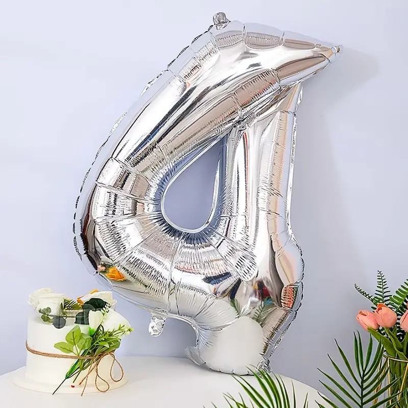 Balon din Folie , Cifra 4, 81 cm, Pentru Aer sau Heliu, Bulk, Argintiu - imagine 2