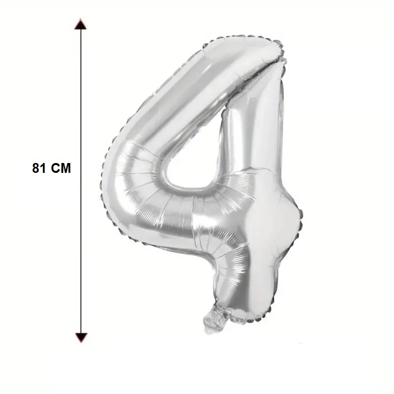 Balon din Folie , Cifra 4, 81 cm, Pentru Aer sau Heliu, Bulk, Argintiu - imagine 4