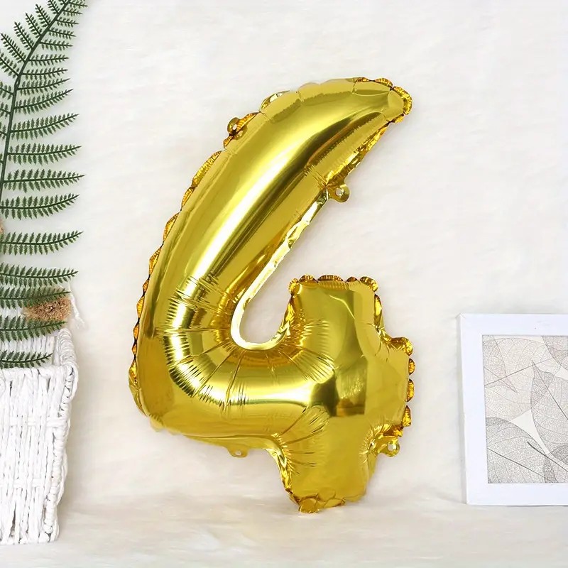 Balon din Folie , Cifra 4, 81 cm, Pentru Aer sau Heliu, Bulk, Auriu - imagine 2