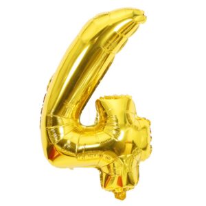 Balon din Folie , Cifra 4, 81 cm, Pentru Aer sau Heliu, Bulk, Auriu