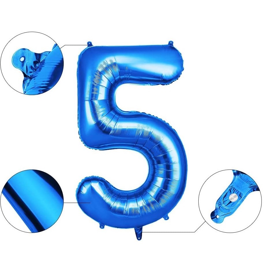 Balon din Folie , Cifra 5, 81 cm, Pentru Aer sau Heliu, Bulk, Albastru - imagine 3