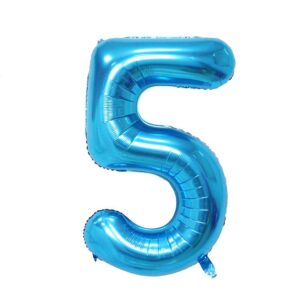 Balon din Folie , Cifra 5, 81 cm, Pentru Aer sau Heliu, Bulk, Albastru