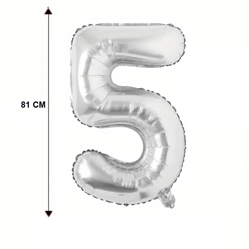 Balon din Folie , Cifra 5, 81 cm, Pentru Aer sau Heliu, Bulk, Argintiu - imagine 4