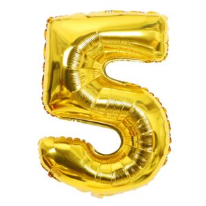 Balon din Folie , Cifra 5, 81 cm, Pentru Aer sau Heliu, Bulk, Auriu