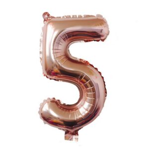 Balon din Folie , Cifra 5, 81 cm, Pentru Aer sau Heliu, Bulk, Roz Auriu