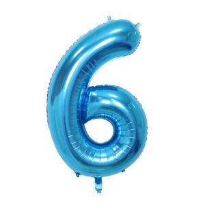 Balon din Folie , Cifra 6, 81 cm, Pentru Aer sau Heliu, Bulk, Albastru