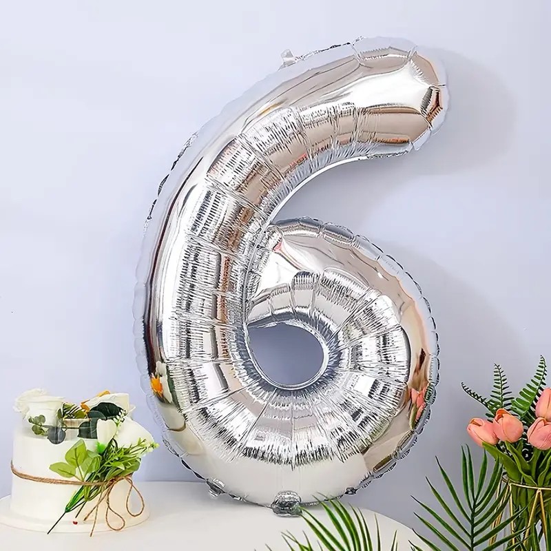 Balon din Folie , Cifra 6, 81 cm, Pentru Aer sau Heliu, Bulk, Argintiu - imagine 2