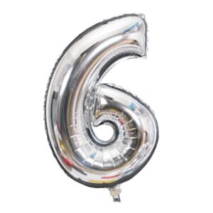 Balon din Folie , Cifra 6, 81 cm, Pentru Aer sau Heliu, Bulk, Argintiu