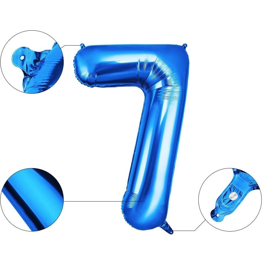 Balon din Folie , Cifra 7, 81 cm, Pentru Aer sau Heliu, Bulk, Albastru - imagine 3