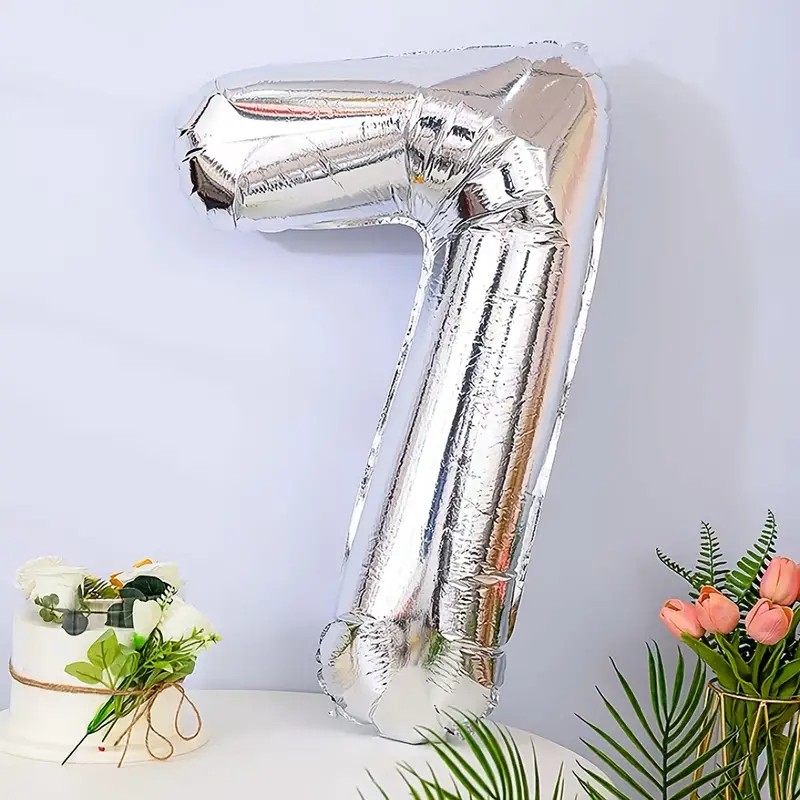 Balon din Folie , Cifra 7, 81 cm, Pentru Aer sau Heliu, Bulk, Argintiu - imagine 2