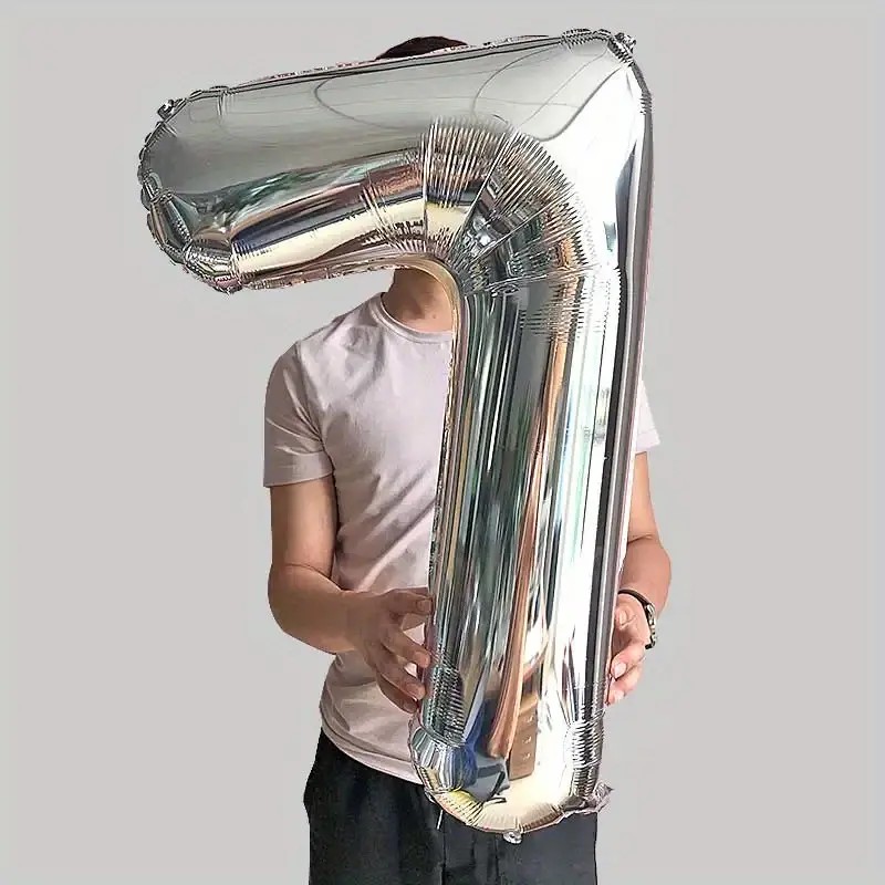 Balon din Folie , Cifra 7, 81 cm, Pentru Aer sau Heliu, Bulk, Argintiu - imagine 3