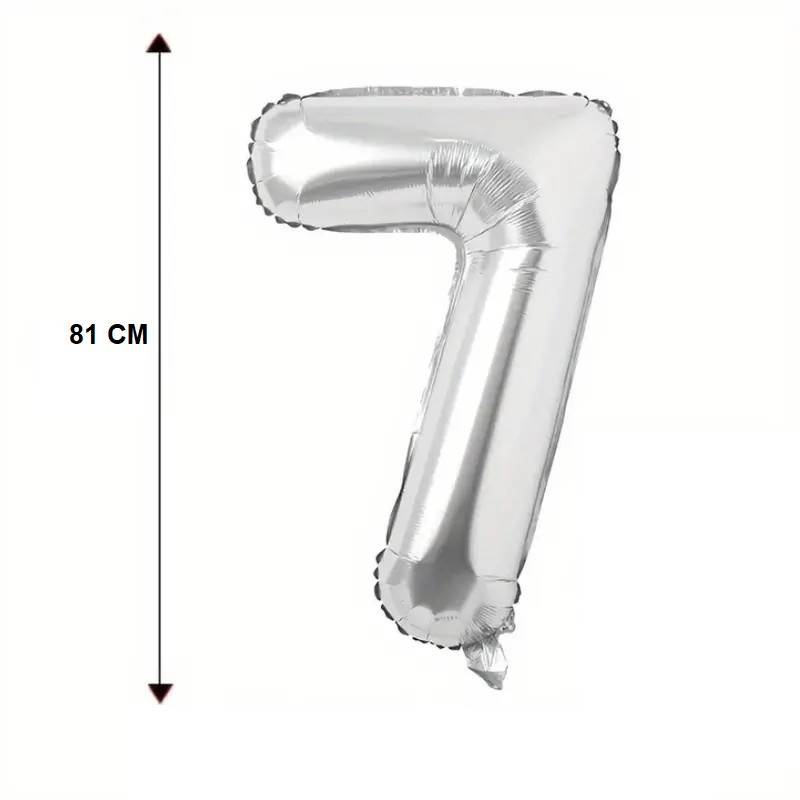 Balon din Folie , Cifra 7, 81 cm, Pentru Aer sau Heliu, Bulk, Argintiu - imagine 4