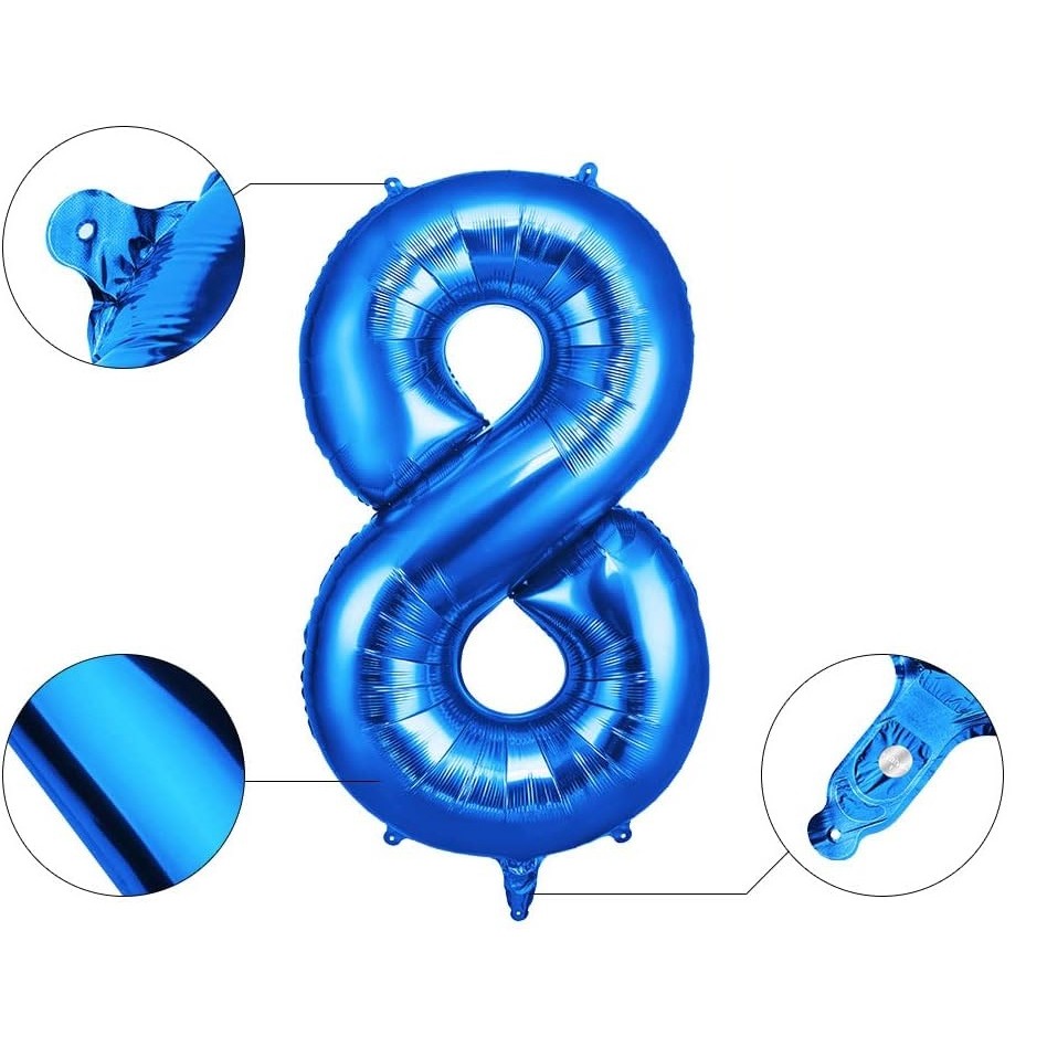 Balon din Folie , Cifra 8, 81 cm, Pentru Aer sau Heliu, Bulk, Albastru - imagine 3