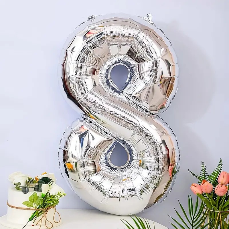 Balon din Folie , Cifra 8, 81 cm, Pentru Aer sau Heliu, Bulk, Argintiu - imagine 2
