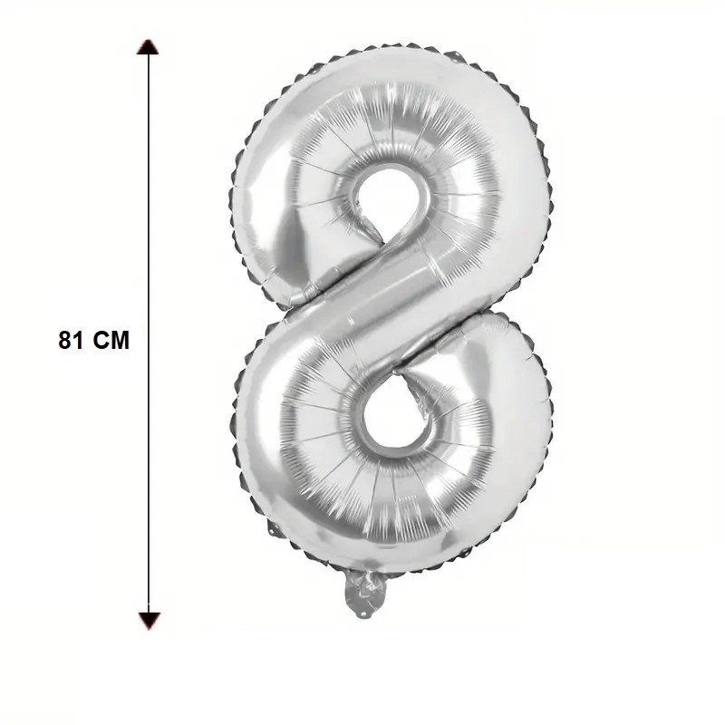 Balon din Folie , Cifra 8, 81 cm, Pentru Aer sau Heliu, Bulk, Argintiu - imagine 4