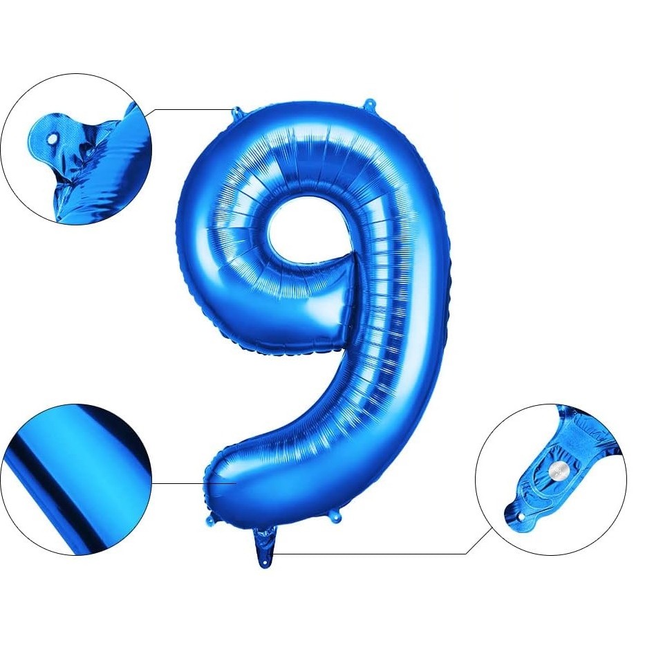 Balon din Folie , Cifra 9, 81 cm, Pentru Aer sau Heliu, Bulk, Albastru - imagine 3