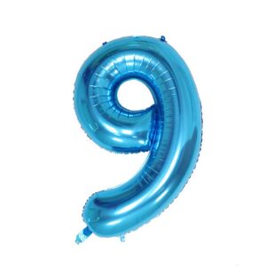 Balon din Folie , Cifra 9, 81 cm, Pentru Aer sau Heliu, Bulk, Albastru