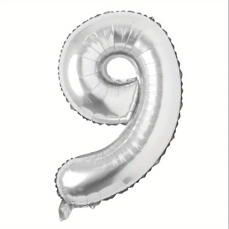 Balon din Folie , Cifra 9, 81 cm, Pentru Aer sau Heliu, Bulk, Argintiu - imagine 4