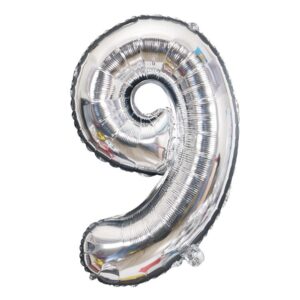 Balon din Folie , Cifra 9, 81 cm, Pentru Aer sau Heliu, Bulk, Argintiu
