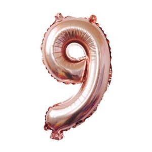 Balon din Folie , Cifra 9, 81 cm, Pentru Aer sau Heliu, Bulk, Roz Auriu