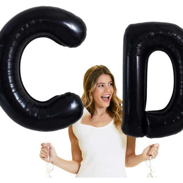 Balon din folie metalizata, 40 cm, Balon Folie Metalizata Litera D, , 40 cm, Umflati cu Heliu sau Aer, Ambalaj Individual, Pai inclus, Negru, Litera D - imagine 3