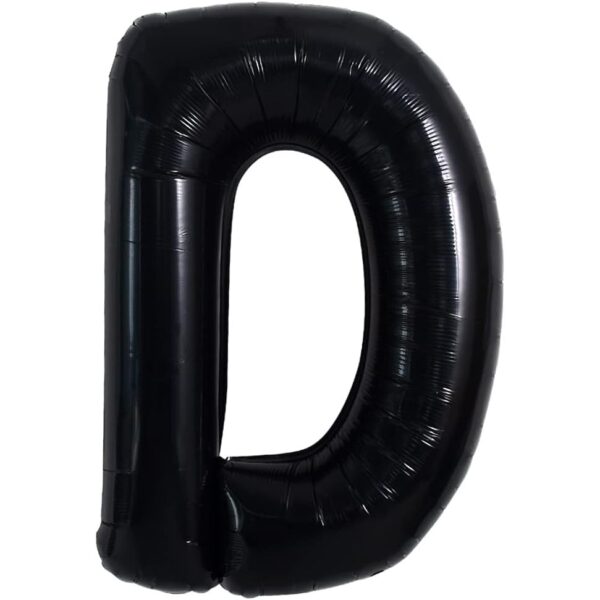 Balon din folie metalizata, 40 cm, Balon Folie Metalizata Litera D, , 40 cm, Umflati cu Heliu sau Aer, Ambalaj Individual, Pai inclus, Negru, Litera D