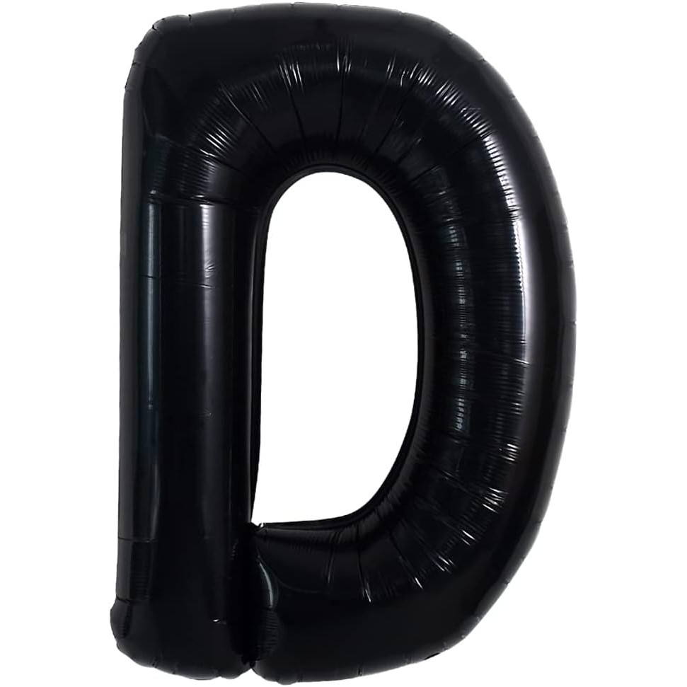 Balon din folie metalizata, 40 cm, Balon Folie Metalizata Litera D, , 40 cm, Umflati cu Heliu sau Aer, Ambalaj Individual, Pai inclus, Negru, Litera D