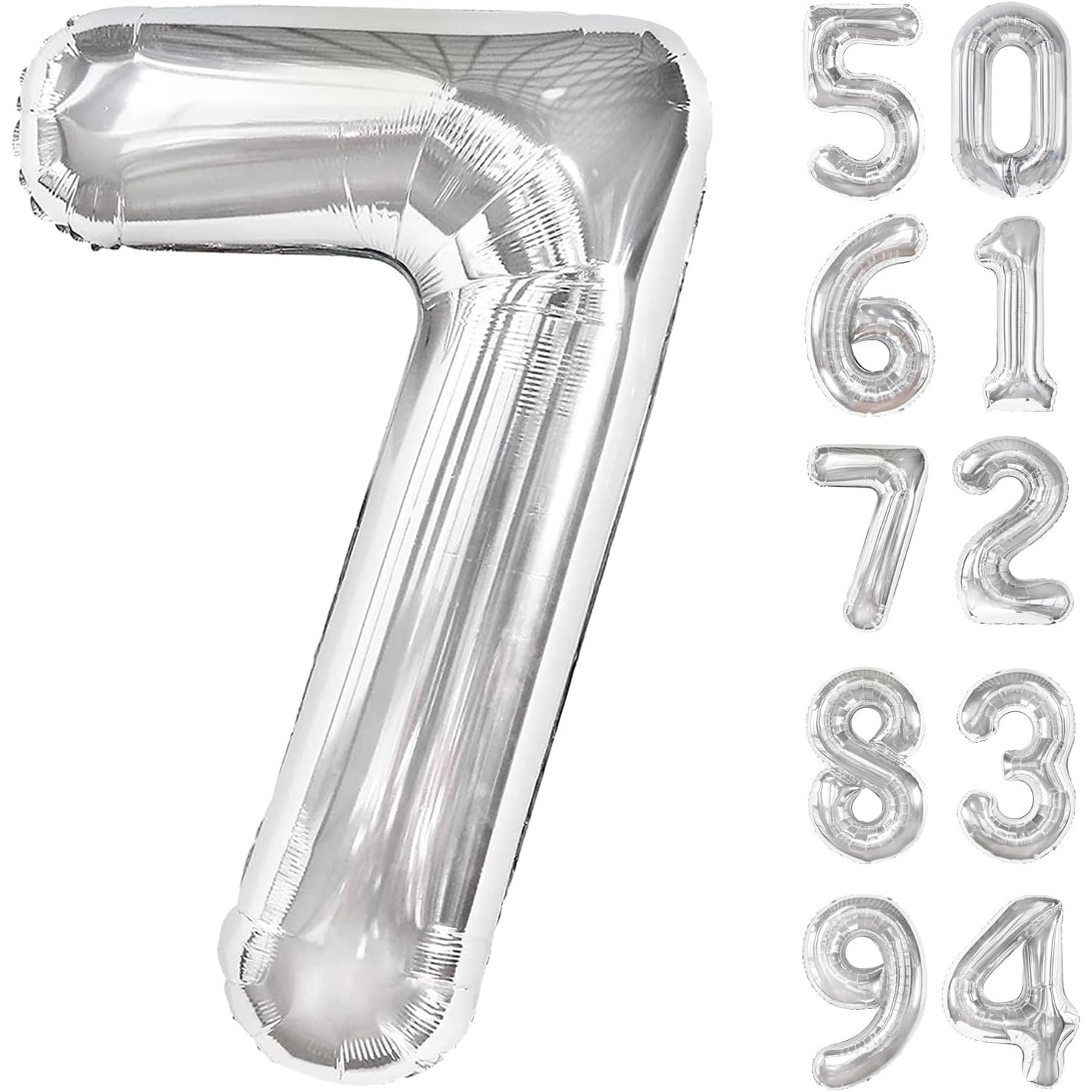 Balon din Folie Metalizata, , Figurina Cifra, Tema Aniversare 100 cm, Ambalaj Individual, Pai inclus, Umflare cu Aer sau Heliu, Argintiu, Cifra 7 - imagine 4