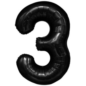 Balon din Folie Metalizata, , Figurina Cifra, Tema Aniversare 100 cm, Ambalaj Individual, Pai inclus, Umflare cu Aer sau Heliu, Negru, Cifra 3