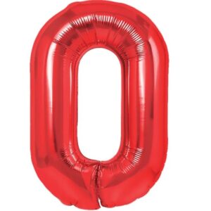 Balon din Folie Metalizata , Figurina Cifra, Tema Aniversare 100 cm, Ambalaj Individual, Pai inclus, Umflare cu Aer sau Heliu, Rosu, Cifra 0