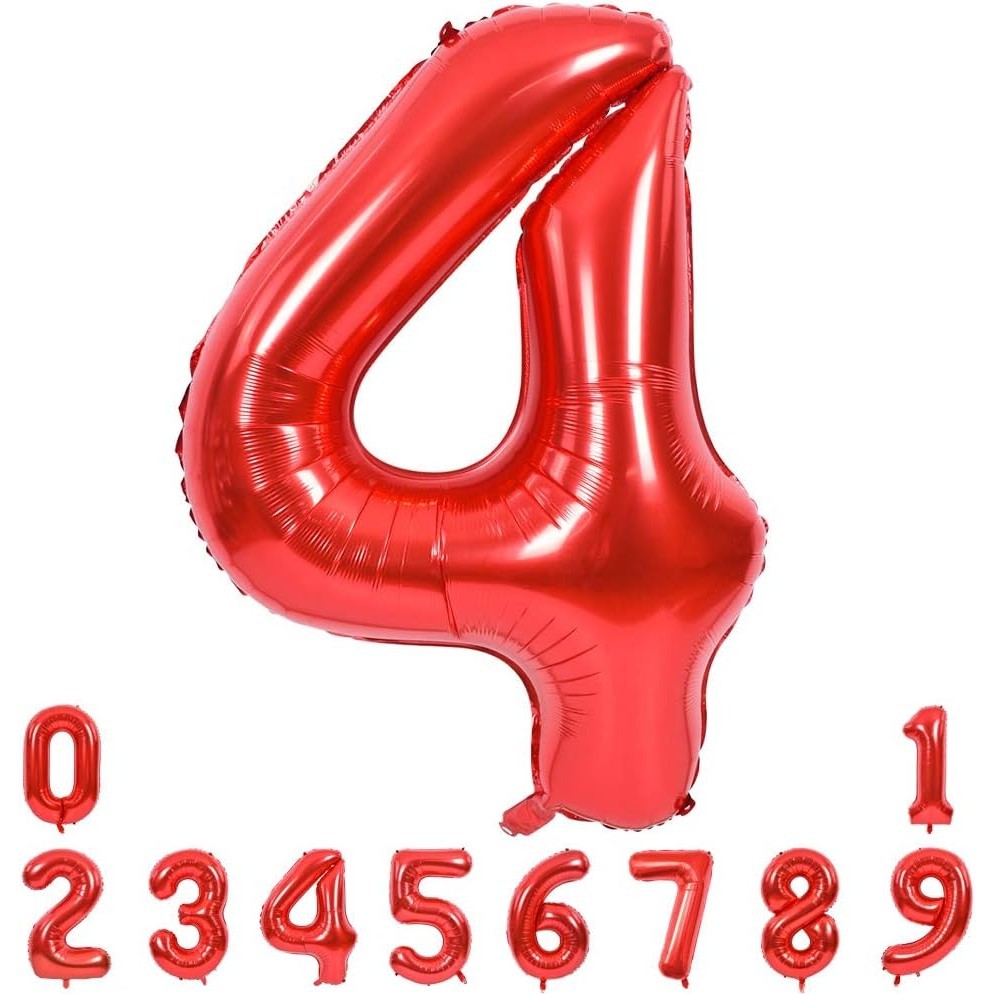Balon din Folie Metalizata , Figurina Cifra, Tema Aniversare 100 cm, Ambalaj Individual, Pai inclus, Umflare cu Aer sau Heliu, Rosu, Cifra 4 - imagine 2