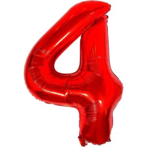 Balon din Folie Metalizata , Figurina Cifra, Tema Aniversare 100 cm, Ambalaj Individual, Pai inclus, Umflare cu Aer sau Heliu, Rosu, Cifra 4