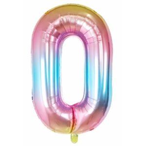 Balon din Folie Metalizata , Figurina Cifra, Tema Aniversare 40 cm, Ambalaj Individual, Pai inclus, Umflare cu Aer sau Heliu, Multicolor, Cifra 0