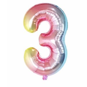 Balon din Folie Metalizata , Figurina Cifra Gradient, Tema Aniversare 40 cm, Ambalaj Individual, Pai inclus, Umflare cu Aer sau Heliu, Multicolor, Cifra 3